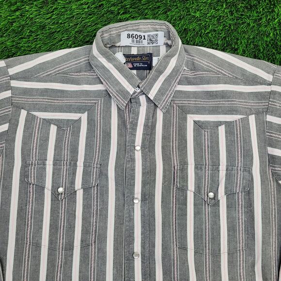 Vintage 90s Panhandle Slim Stripes Shirt M/L 22x30 Gray Pink - Picture 8 of 12